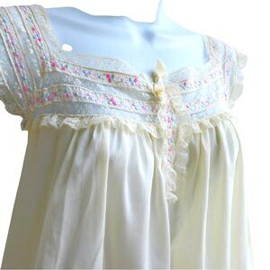 Vintage 50s Barbizon Embroidered Lace Peasant Top Sleek Cotton Square Neck Large